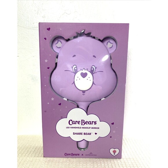 Care Bears Led Handheld Makeup Mirror Share Bear Purple White Vanity - Picture 1 of 9